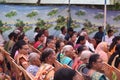 Crowd of Indian people gathered to celebrate a family celebration