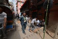 Crowd of local Nepalese people on the streets of Kathmandu