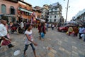 Crowd of local Nepalese people on the streets of Kathmandu