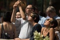 Crowd looking up at 2017 eclipse in New York City