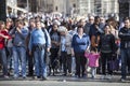 Crowd of a lots of tourists people lined up Royalty Free Stock Photo