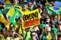In the crowd, a man holds the sign: `Honest Government` at the demonstration in favor of President Bolsonaro Royalty Free Stock Photo