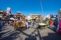 Crowd, market and food stalls in Jodhpur, famous travel destination in Rajasthan, India.