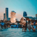 Crowd in Merlion park Singapore Royalty Free Stock Photo