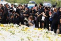 Crowd of mourners at Sanam Luang, while the body of Thailand Bhumibol Adulyadej is taken from t Royalty Free Stock Photo