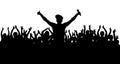 Crowd at a musical concert, singer with microphone, silhouette. Royalty Free Stock Photo