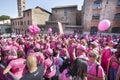 Crowd od women dressed in pink color. Breast cancer day