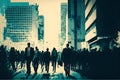 crowd of office people in city downtown district walking to their work at summer morning, neural network generated art