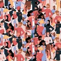 Crowd pattern. Multi ethnical adults diversity persons garish vector seamless background