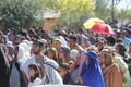 Crowd of people act in passion reenactment