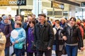 Crowd with people in Akropole shopping centre.