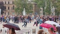 Crowd of People Around Fountain on Litewski Square Royalty Free Stock Photo