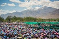 Crowd of people attending His Holiness the Dalai Lama's 33rd Kalachakra Empowerment in Leh, Ladakh. Royalty Free Stock Photo