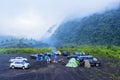 Crowd people camping in Galunggung mountain