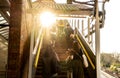 Crowd Of People Climbing Platform Stairs At Raynes Park Railway Station Royalty Free Stock Photo