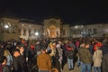 Crowd of people coming to receive holy light. Bucharest Patriarchal Cathedral