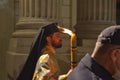 Crowd of people coming to receive holy light. Bucharest Patriarchal Cathedral