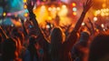 Crowd of People at Concert With Hands Raised Royalty Free Stock Photo