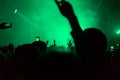 A crowd of people at the concert have fun and dance to the music at the concert. Green background. The concept of Royalty Free Stock Photo