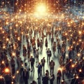 crowd of people connected by glowing lines of light in communication and networking effect Royalty Free Stock Photo