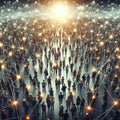 crowd of people connected by glowing lines of light in communication and networking effect Royalty Free Stock Photo