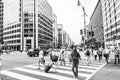 Crowd of people crossing a city street at the pedestrian crossing Royalty Free Stock Photo