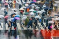 TOKYO, JAPAN - APRIL 11, 2017. Crowd of people crossing Shibuya