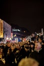 Crowd of people, demonstration against corona restrictions in Bielefeld, Germany