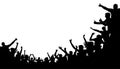 Crowd people, fan cheering. Illustration soccer background, vector silhouette. Mass mob at the stadium Royalty Free Stock Photo