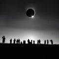Crowd Of People In Field Watching Total Sun Eclipse Royalty Free Stock Photo