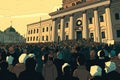 crowd of people in front of government building, demanding reform and change