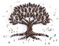 Crowd of people gathered together in the shape of large tree, human evolution and genealogy concept, isolated on transparency Royalty Free Stock Photo