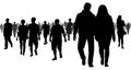 Crowd of people going to a meeting silhouette.