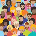 Crowd of people illustration. Crowded group of men, women various nationalities. Vector in flat style