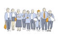 Crowd of people illustration, vector set of men and women