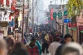 Crowd of people on the market street in winter in Darjeeling. India
