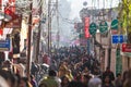 Crowd of people on the market street in winter in Darjeeling. India