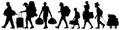 Crowd people migration. Resettlement of refugees. Man walks with a bag and a suitcase. Silhouette vector illustration Royalty Free Stock Photo