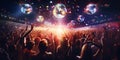A crowd of people in a music event, dancing in neon pink color lights Royalty Free Stock Photo