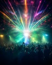 A crowd of people in a music event, dancing in neon pink color lights Royalty Free Stock Photo