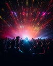 A crowd of people in a music event, dancing in neon pink color lights Royalty Free Stock Photo