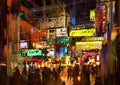 Crowd of people in night street,painting