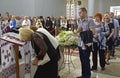 Crowd of people parishioners giving last farewell to the late. Funeral of Liubomyr Huzar, the major archbishop of the