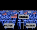 Crowd of people with protest signs and American flags illustration Royalty Free Stock Photo