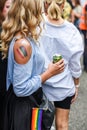 Crowd of people, rainbows all around. Gay pride at Copenhagen, year 2018 Royalty Free Stock Photo