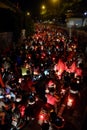 Crowd of people ride motorcycle on street at night Royalty Free Stock Photo