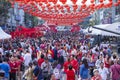 Crowd people roams the street of Yaowarat during the celebration of Chinese New Year and Valentine`s Day. Chinatown in Bangkok, Royalty Free Stock Photo