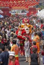 Crowd people roams the street of Yaowarat during the celebration of Chinese New Year and Valentine`s Day. Yaowarat is a Chinatown Royalty Free Stock Photo