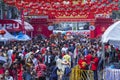 Crowd people roams the street of Yaowarat during the celebration of Chinese New Year and Valentine`s Day. Chinatown in Bangkok, Royalty Free Stock Photo