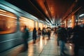 Crowd people in rush hour at subway. Generative AI Royalty Free Stock Photo